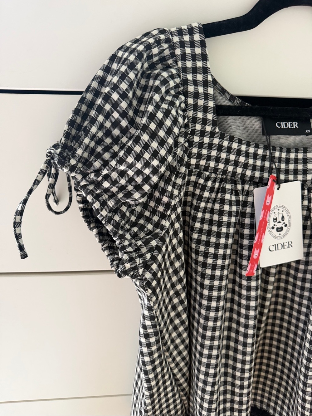 Cider Black & White Gingham Square-Neck Puff Sleeve Blouse - Picture 4 of 5